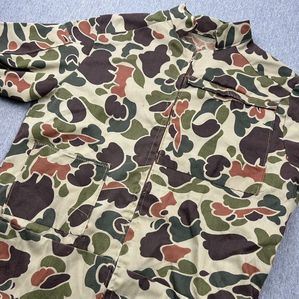 Vintage Camo Hunting Coveralls Mens 38x30 Full Zip Pockets Green Brown Outdoor